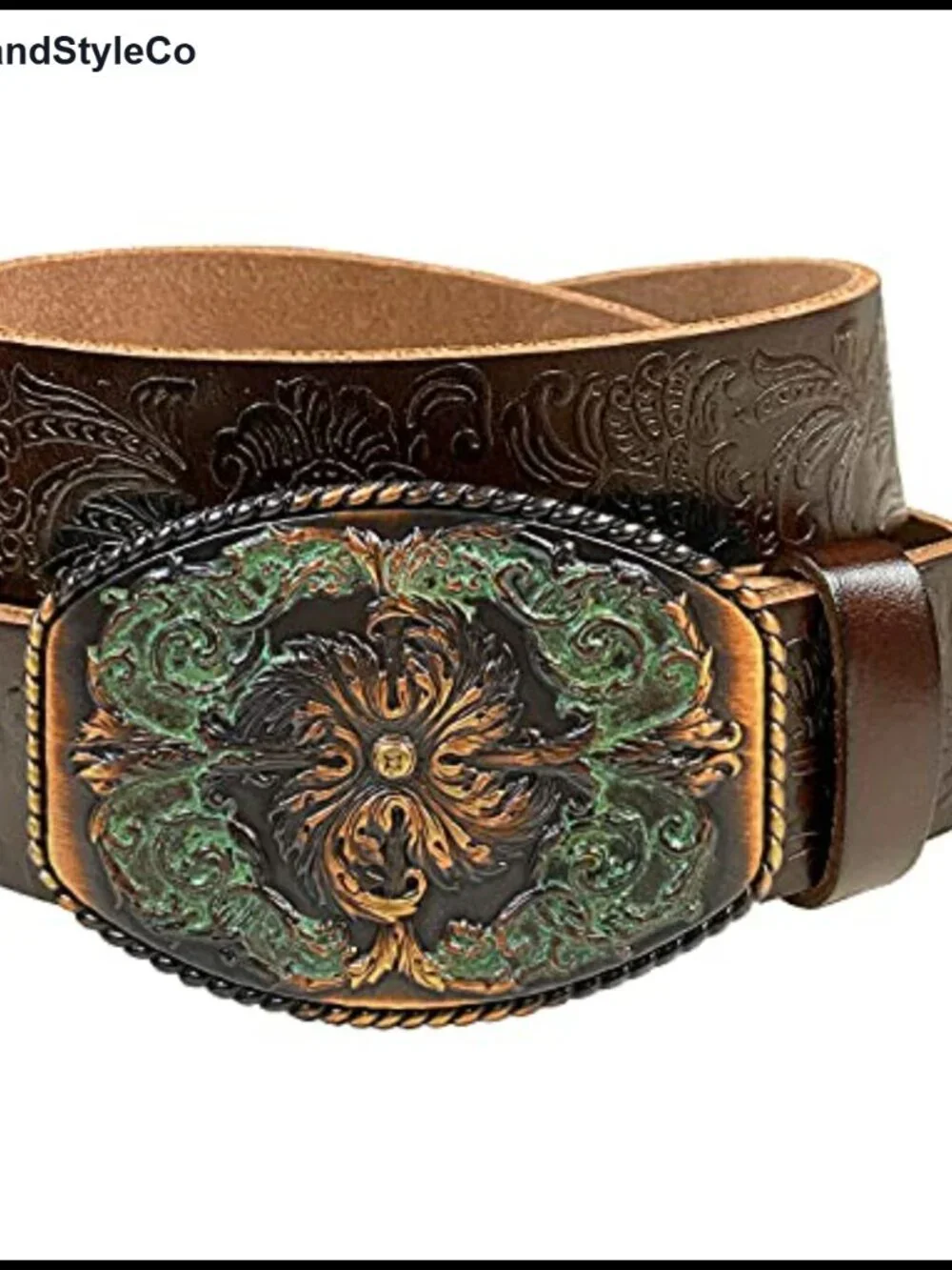 Vintage Western Floral Tooled Full Grain Genuine Leather Belt 1.5 Inch with